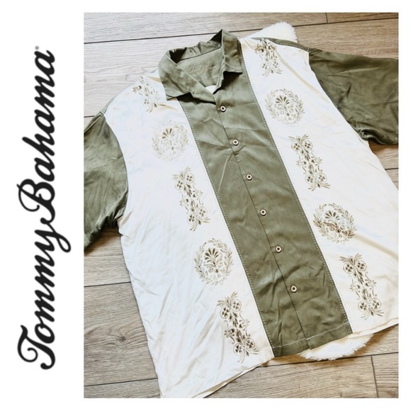 TOMMY BAHAMA White Green Patterned Button Down Shirt Size XXL - Picture 1 of 7